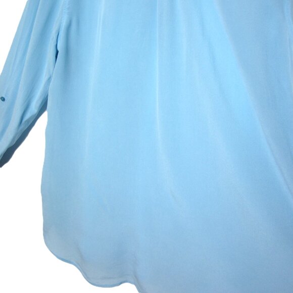Talbots Sz 20 Solid Light Blue 100% Silk Tunic Blouse Top Pintuck Henley Button - Picture 7 of 9